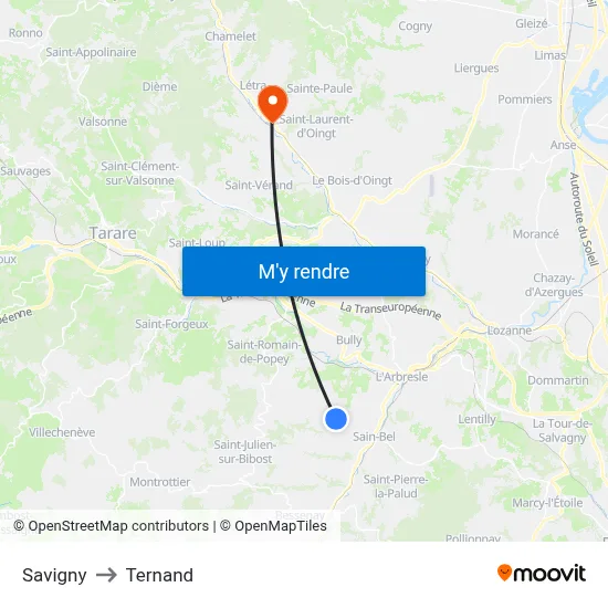Savigny to Ternand map