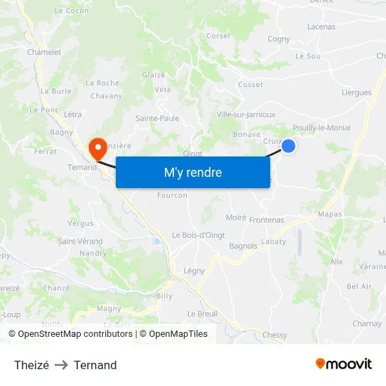 Theizé to Ternand map