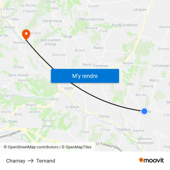 Charnay to Ternand map