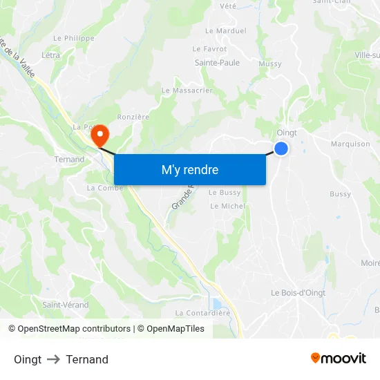 Oingt to Ternand map