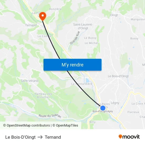 Le Bois-D'Oingt to Ternand map