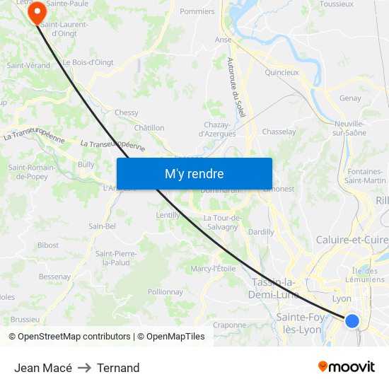 Jean Macé to Ternand map