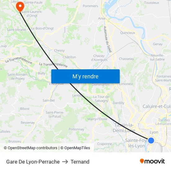 Gare De Lyon-Perrache to Ternand map