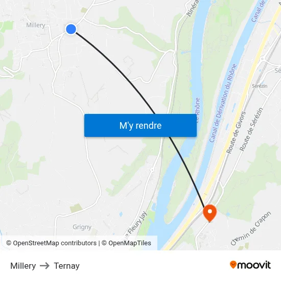 Millery to Ternay map