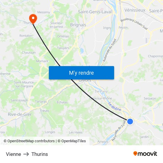 Vienne to Thurins map