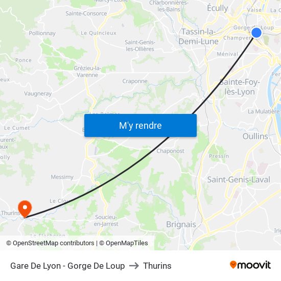 Gare De Lyon - Gorge De Loup to Thurins map