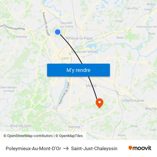 Poleymieux-Au-Mont-D'Or to Saint-Just-Chaleyssin map