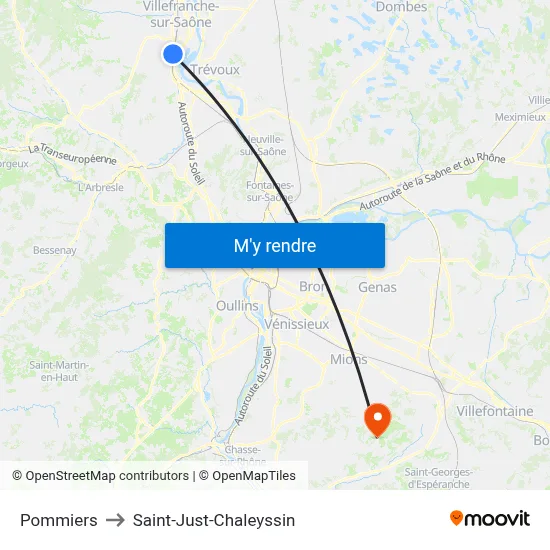 Pommiers to Saint-Just-Chaleyssin map