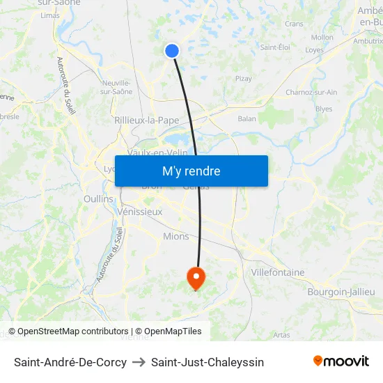 Saint-André-De-Corcy to Saint-Just-Chaleyssin map