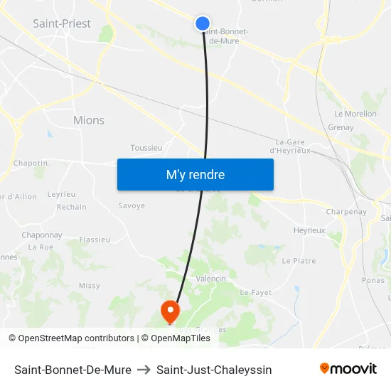 Saint-Bonnet-De-Mure to Saint-Just-Chaleyssin map