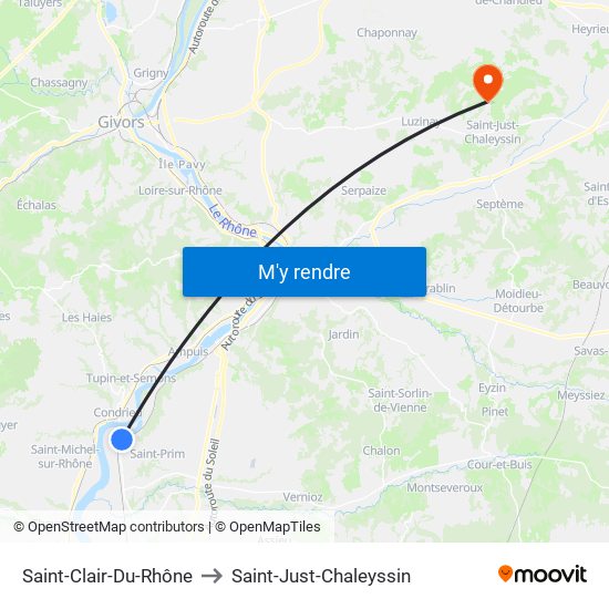 Saint-Clair-Du-Rhône to Saint-Just-Chaleyssin map