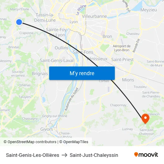 Saint-Genis-Les-Ollières to Saint-Just-Chaleyssin map