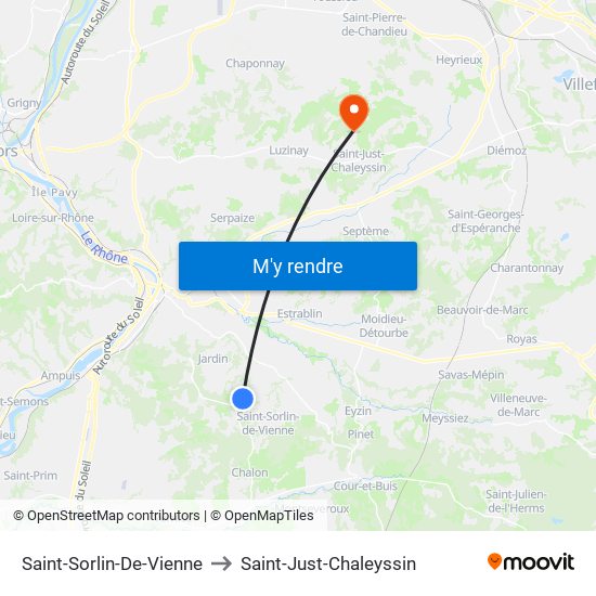 Saint-Sorlin-De-Vienne to Saint-Just-Chaleyssin map