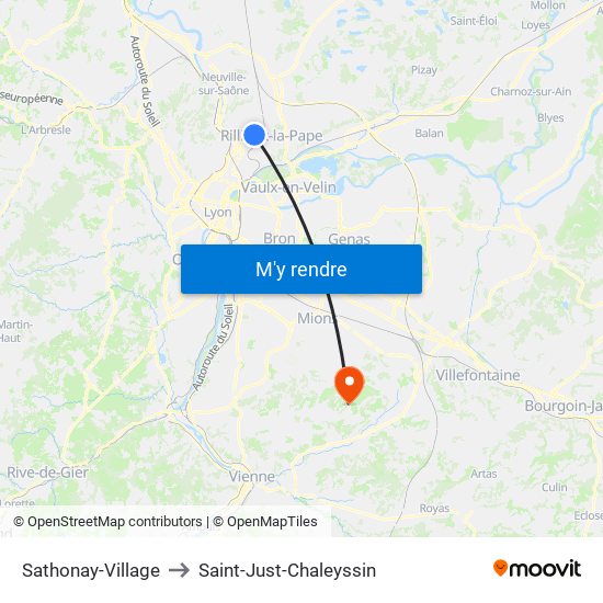 Sathonay-Village to Saint-Just-Chaleyssin map