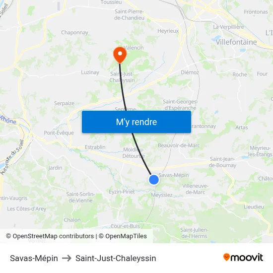Savas-Mépin to Saint-Just-Chaleyssin map