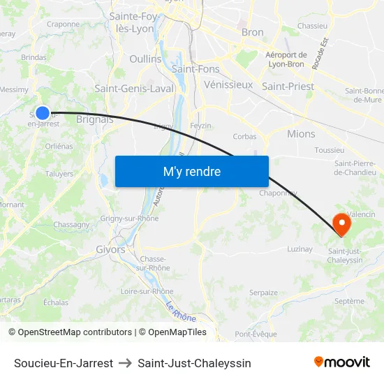 Soucieu-En-Jarrest to Saint-Just-Chaleyssin map