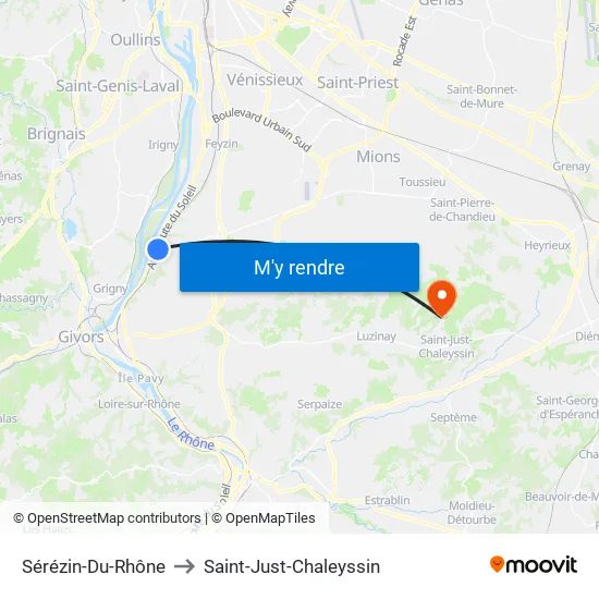 Sérézin-Du-Rhône to Saint-Just-Chaleyssin map