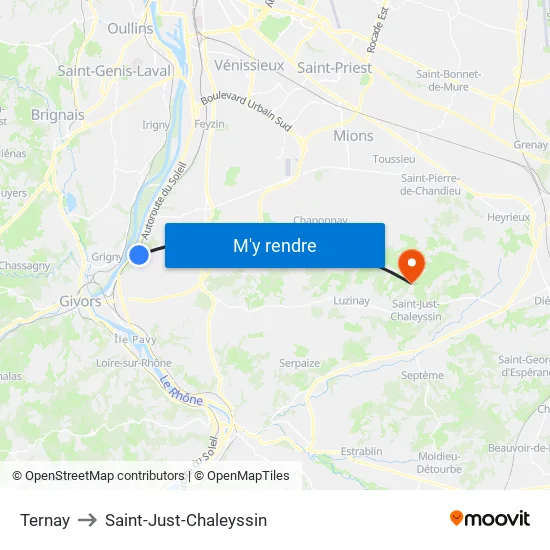 Ternay to Saint-Just-Chaleyssin map