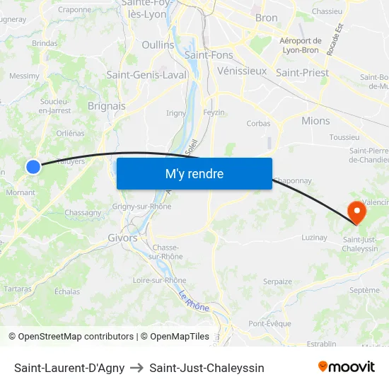 Saint-Laurent-D'Agny to Saint-Just-Chaleyssin map