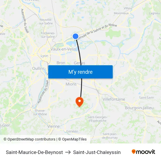 Saint-Maurice-De-Beynost to Saint-Just-Chaleyssin map