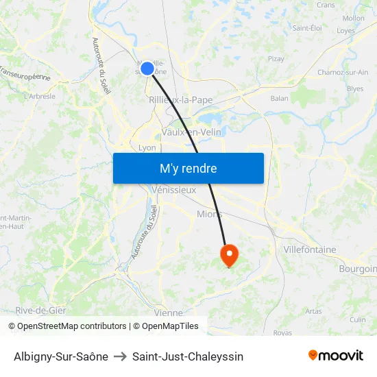 Albigny-Sur-Saône to Saint-Just-Chaleyssin map
