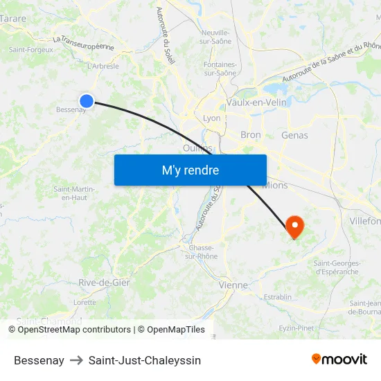 Bessenay to Saint-Just-Chaleyssin map