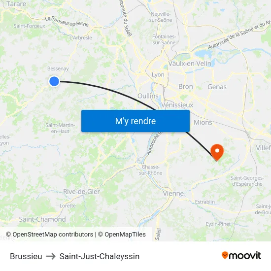 Brussieu to Saint-Just-Chaleyssin map