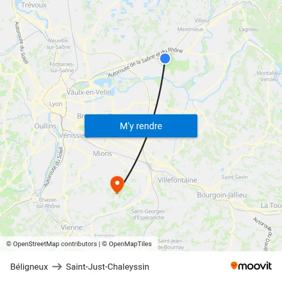 Béligneux to Saint-Just-Chaleyssin map