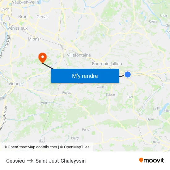 Cessieu to Saint-Just-Chaleyssin map