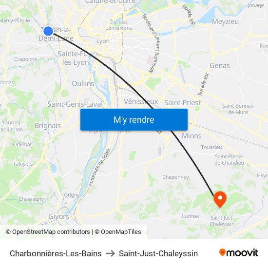 Charbonnières-Les-Bains to Saint-Just-Chaleyssin map