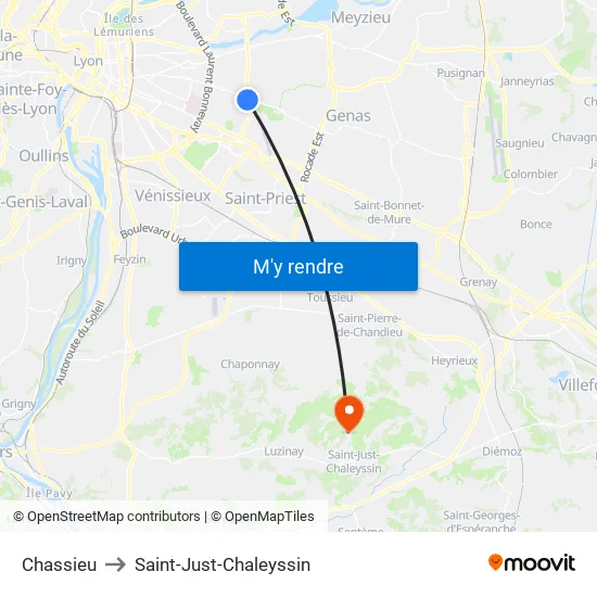 Chassieu to Saint-Just-Chaleyssin map