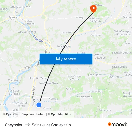 Cheyssieu to Saint-Just-Chaleyssin map