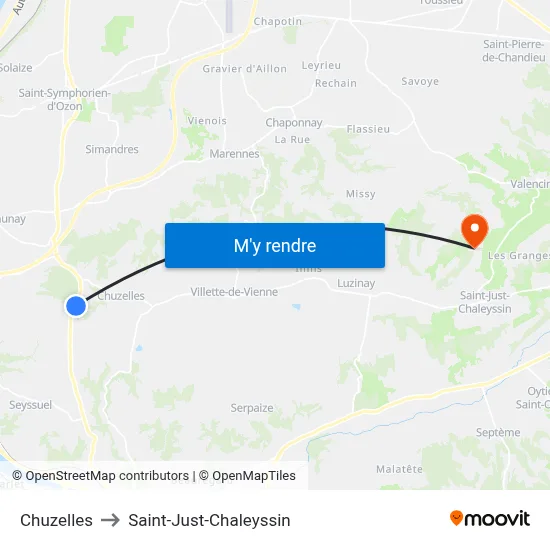 Chuzelles to Saint-Just-Chaleyssin map