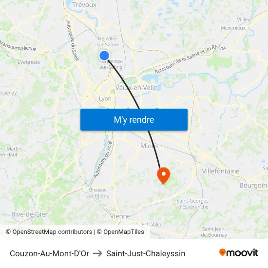 Couzon-Au-Mont-D'Or to Saint-Just-Chaleyssin map