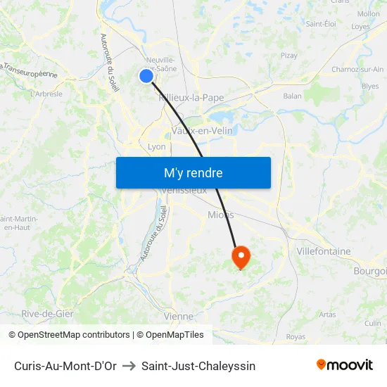Curis-Au-Mont-D'Or to Saint-Just-Chaleyssin map
