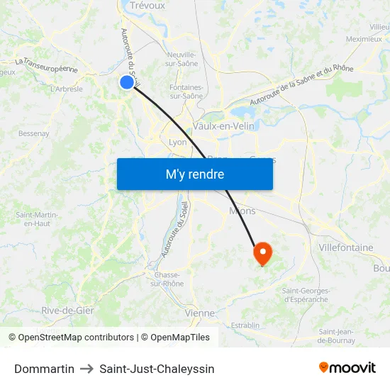 Dommartin to Saint-Just-Chaleyssin map