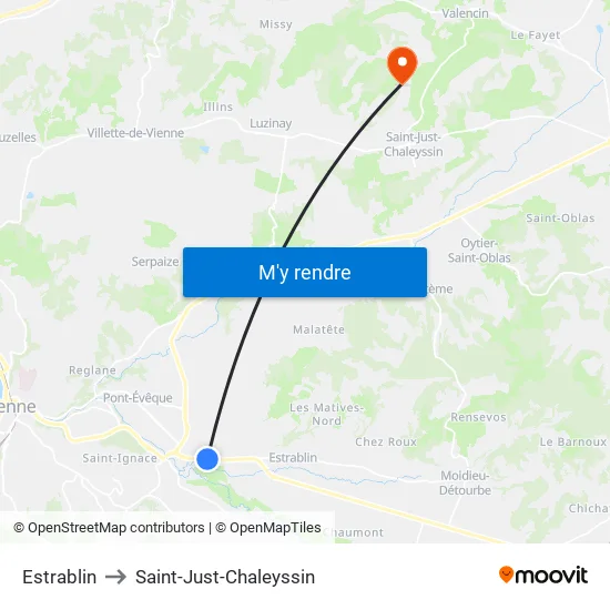Estrablin to Saint-Just-Chaleyssin map