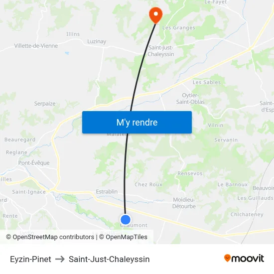 Eyzin-Pinet to Saint-Just-Chaleyssin map