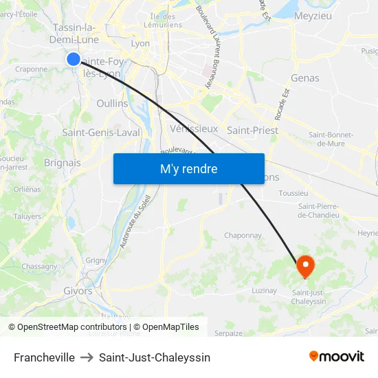 Francheville to Saint-Just-Chaleyssin map