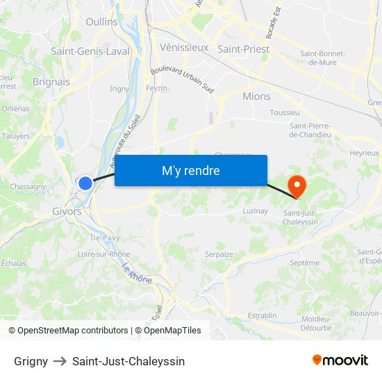 Grigny to Saint-Just-Chaleyssin map