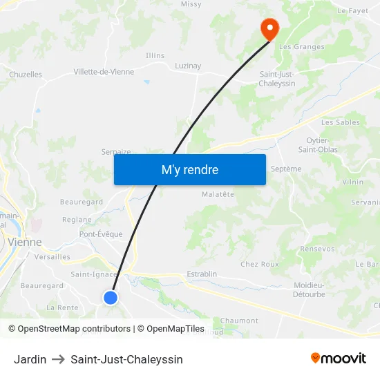 Jardin to Saint-Just-Chaleyssin map