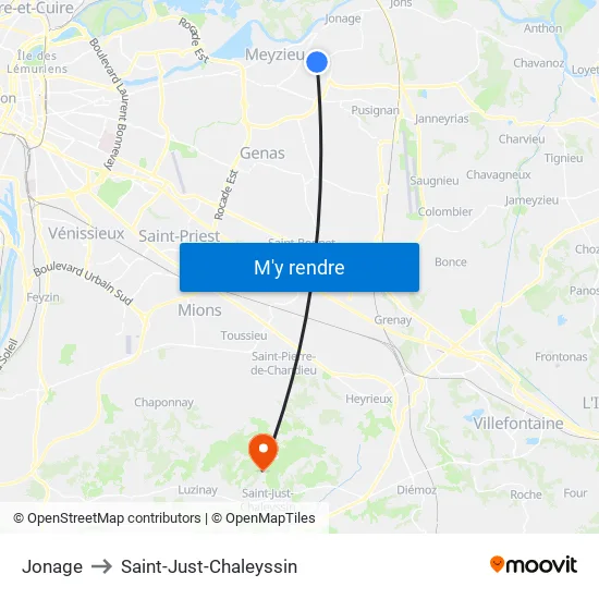 Jonage to Saint-Just-Chaleyssin map
