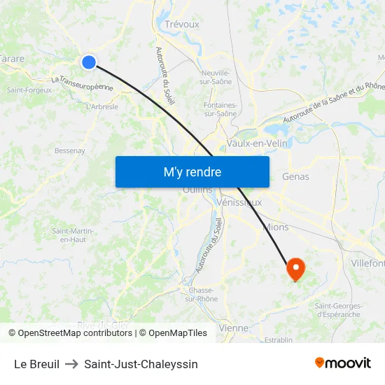 Le Breuil to Saint-Just-Chaleyssin map