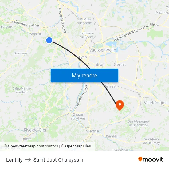 Lentilly to Saint-Just-Chaleyssin map