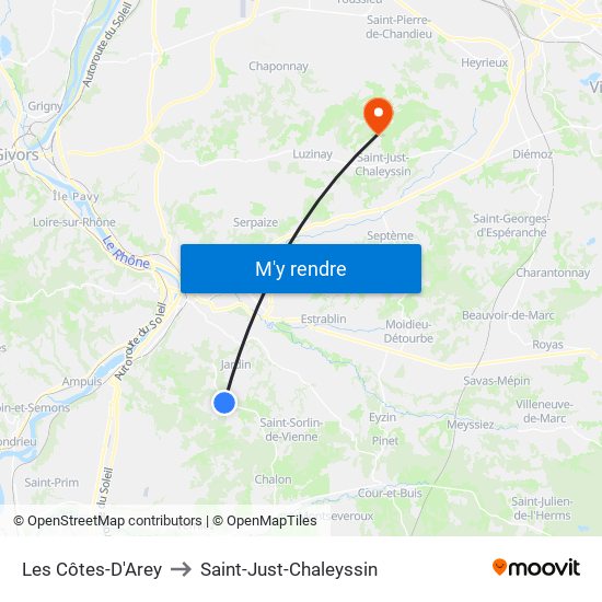 Les Côtes-D'Arey to Saint-Just-Chaleyssin map