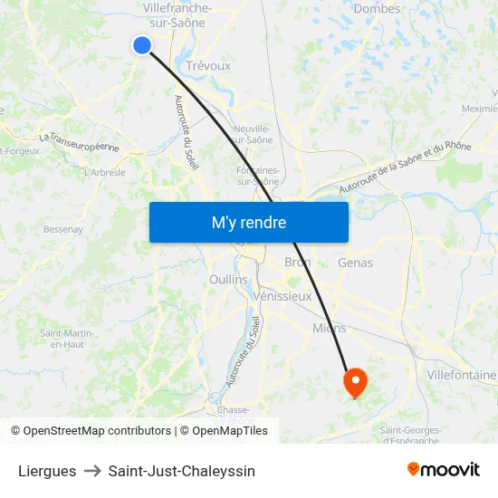 Liergues to Saint-Just-Chaleyssin map