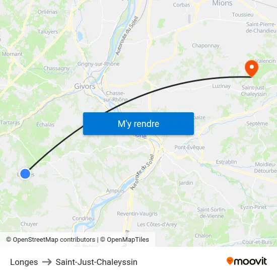 Longes to Saint-Just-Chaleyssin map