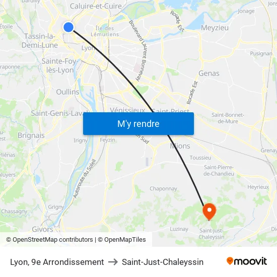 Lyon, 9e Arrondissement to Saint-Just-Chaleyssin map