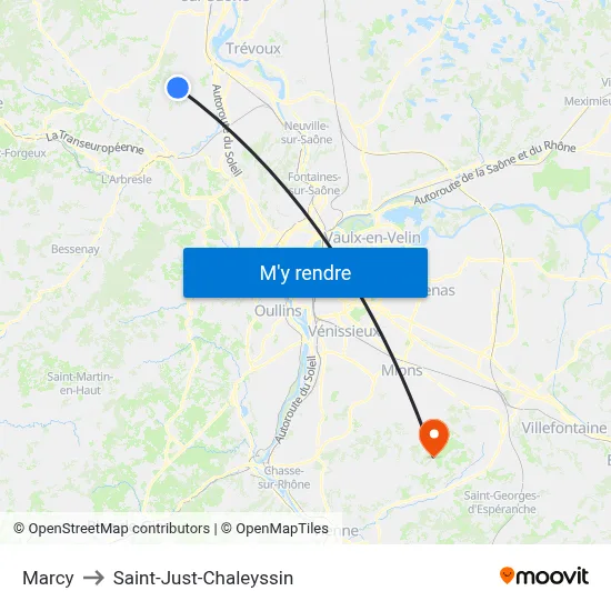Marcy to Saint-Just-Chaleyssin map