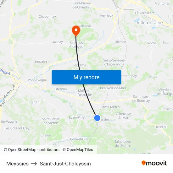 Meyssiès to Saint-Just-Chaleyssin map